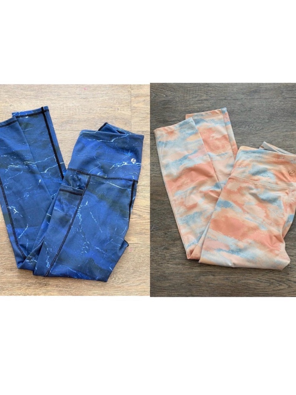 Dual Pack Marble-Print Leggings — Blue & Peach